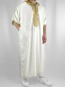 Cream & Gold Luxe Kandora: Elegant Contrast with Functional Detail