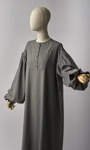 Grey Abaya Dress with Puffed Sleeves