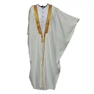 Men’s Premium Half Sleeve Arabian Bisht Off White Gold Cloak Arab Dress Thobe Islam Robe Eid