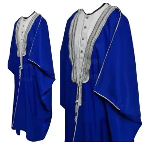 Men’s PREMIUM 3 Quarter Sleeve Arabian Bisht Royal Blue Cloak Arab Dress Thobe Islam Robe Eid