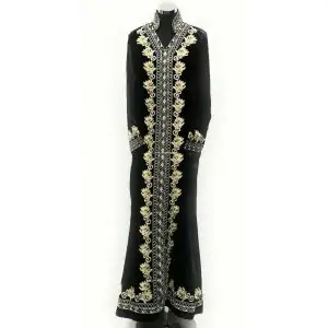 Moroccan Dark Purple Thick Velvet Long Maxi Dress Abaya Robe - Luxury Kaftan Jilbab