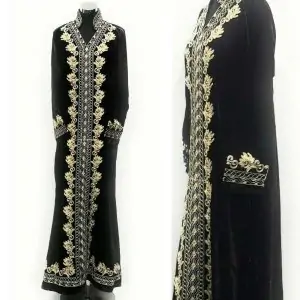 Moroccan Dark Purple Thick Velvet Long Maxi Dress Abaya Robe - Luxury Kaftan Jilbab
