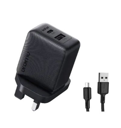 Oraimo Cannon 18D – 18W Dual USB Fast Wall Charger with Micro-USB, Type-C, and Lightning Cable Support