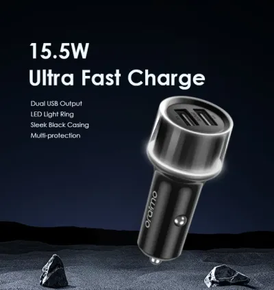 Oraimo Highway 15 – 15.5W Dual USB Car Charger with LED Light and Multi-Protection (Model OCC-1152D)